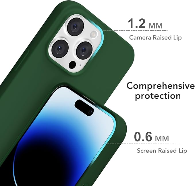 for iPhone 14 Pro Case Silicone Compatible with Magsafe Case, Ultra Slim Thin Magnetic Phone Cases Mag Safe, Cute Soft Rubber Gel TPU Matte Plain Wireless Charging Cover for Women, Dark Green