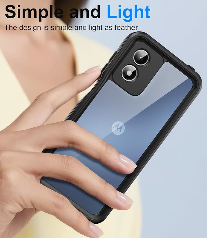 for Motorola Moto G Play 2024 Case, IP68 Waterproof with Built-in Screen Protector, Full Body Shockproof Dustproof Rugged Protective Phone Case for Moto G Play 2024 Black