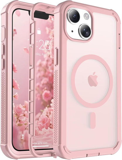 jaroco Magnetic for iPhone 13 Case, [Compatible with MagSafe][Military Grade Drop Protection][Heavy Duty Protection][Non-Slip][Shockproof] 2-Layer Durable Bumper Phone Case 6.1''-Light Pink