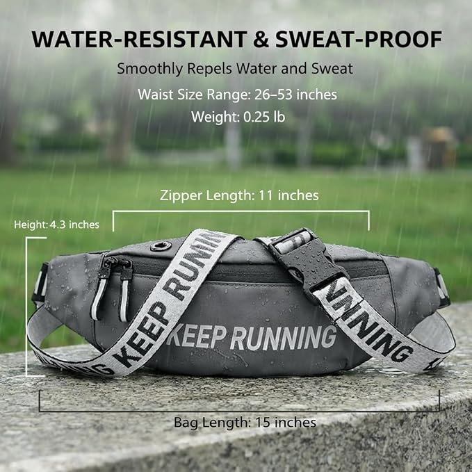 Slim Running Waist Pack for Women Men, Large Capacity Waist Belt with Organized Compartments, No-Bounce Secure Fit for Cycling, Hiking, Climbing Adventure & Reflective Safety Night Running-Gery