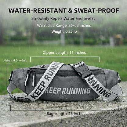 Slim Running Waist Pack for Women Men, Large Capacity Waist Belt with Organized Compartments, No-Bounce Secure Fit for Cycling, Hiking, Climbing Adventure & Reflective Safety Night Running-Gery