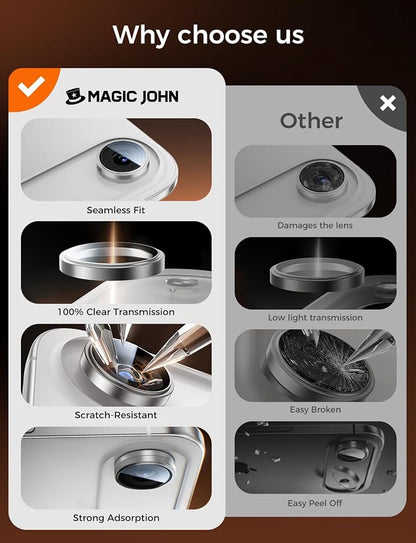 MAGIC JOHN for iPhone Air Camera Lens Protector [Alignment Kit&1:1 Invisible Fit] 9H Aerospace Tempered Glass, Ultra HD, Metal Individual Ring,Set of 2,Sliver