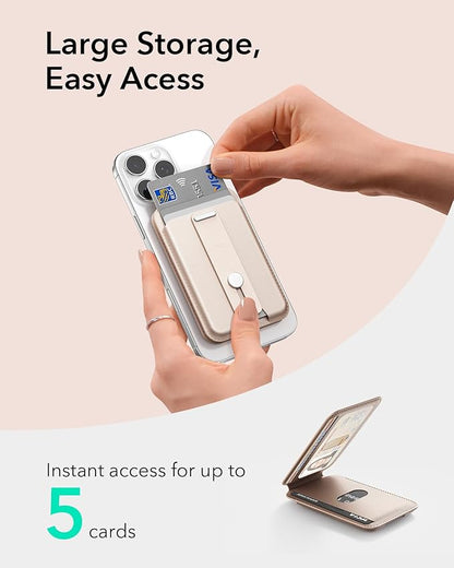 ESR Aura for MagSafe Wallet Stand with Grip, RFID Blocking, MagSafe Ring Included, 5 Card Holder Magnetic Wallet for iPhone 17e/17/16/15/14/13/12 (Not for 13/12 Mini), Selected Samsung,Desert Titanium