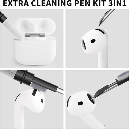Cleaner Kit for Airpods Pro 1 2 3, 3-in-1 Multi-Function Cleaning Pen Tools Soft Brush Flocking Sponge & Metal Tip for Earbuds, Wireless Earphones, iPhone, Camera, Lens, Bluetooth Headphones (Black)