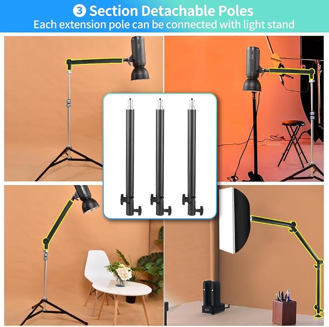 Heavy Duty Overhead Camera Desk Mount Stand 14.5"-41" with 1/4" Screw, 3-Section 360°Rotatable Detachable Articulating Boom Arm with Enlarged Handle C Clamp, Tabletop Light Stand for Streaming Vlog