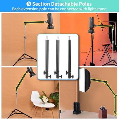 Heavy Duty Overhead Camera Desk Mount Stand 14.5"-41" with 1/4" Screw, 3-Section 360°Rotatable Detachable Articulating Boom Arm with Enlarged Handle C Clamp, Tabletop Light Stand for Streaming Vlog