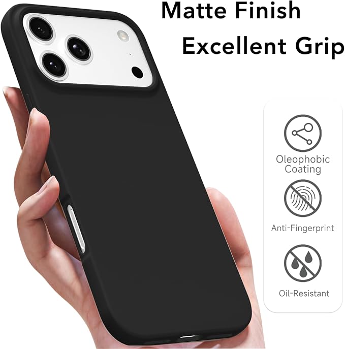 for iPhone 17 Pro Case Silicone Compatible with Magsafe Case, Ultra Slim Thin Magnetic Phone Cases Mag Safe, Cute Soft Rubber Gel TPU Matte Plain Wireless Charging Cover for Women, Black