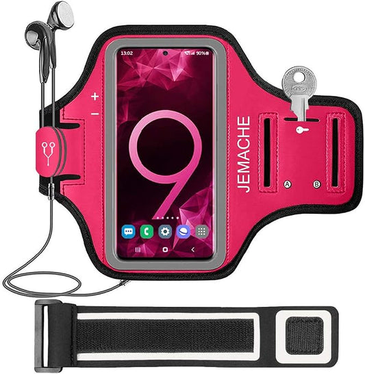 Galaxy S10+ S9+ S8+ Armband, JEMACHE Gym Running Workouts Arm Band for Samsung Galaxy S10 Plus/S9 Plus/S8 Plus with Key Holder (Rose)