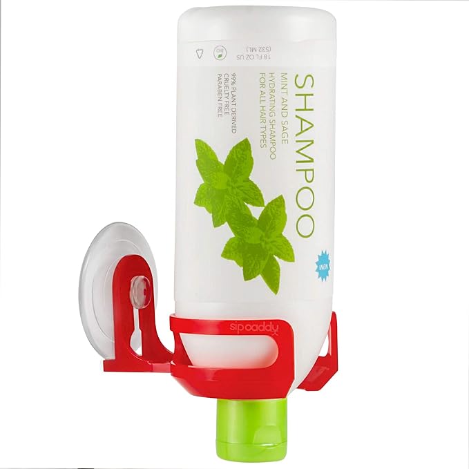 Bath & Shower Portable Cupholder Caddy for Beer & Wine Suction Cup Drink Holder, Red