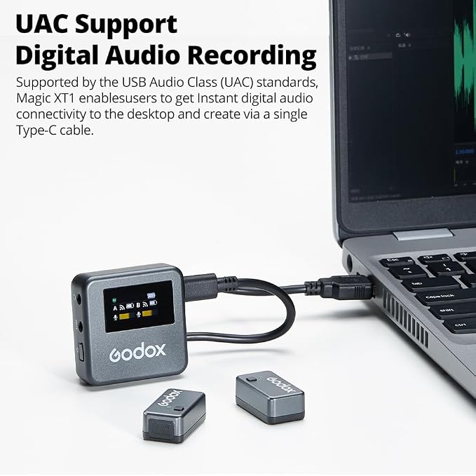 GODOX Magic XT1 Wireless Lavalier Microphone, Microphone for Camera (2 TX + 1 RX Charging Case), Mini Mic with Noise Cancellation, 16H Battery, Touch Screen 200M/60ft