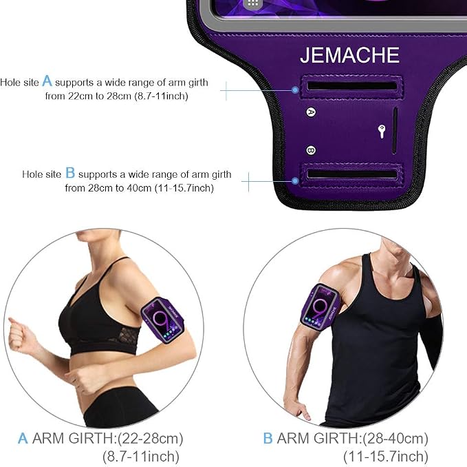 Galaxy Note 10+, 9, 8 Armband, JEMACHE Gym Run Workout Water Resistant Arm Band Case for Samsung Galaxy Note 8/9/10 Plus with Key Holder (Purple)