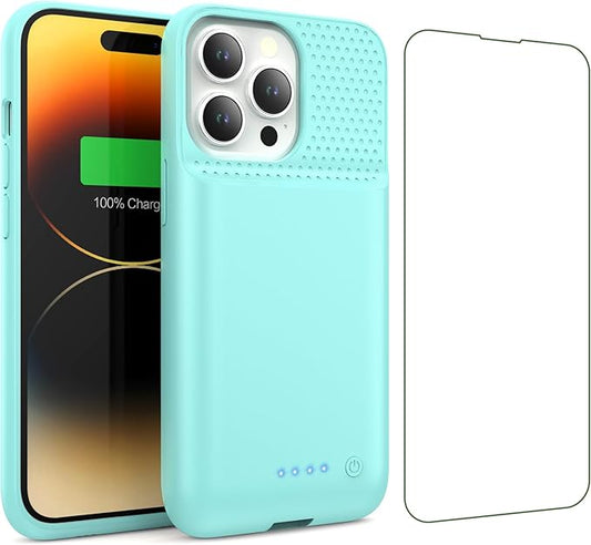 Battery Case for iPhone 13/13Pro/14,7500mah Ultra-Slim Protective Charging Case, Portable Rechargeable Expandable Battery Charger Cover Compatible with iPhone 13/13Pro/14 (6.1 Inch)-Green