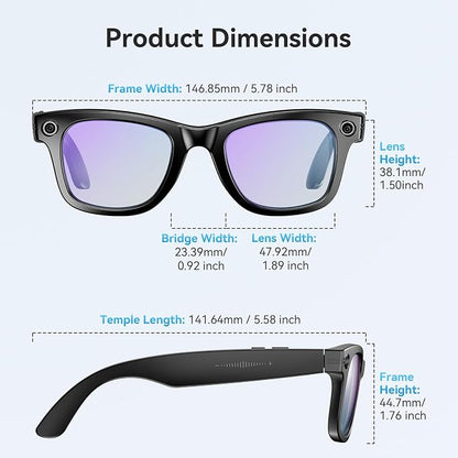 AI Smart Glasses for Men Women with Camera,8MP 2K HD Camera Glasses,AI Voice Control and Translation,Smart Anti-Blue Light Glasses with Bluetooth Call,IP67 Waterproof for Driving,Outdoor,+2 Lenses.