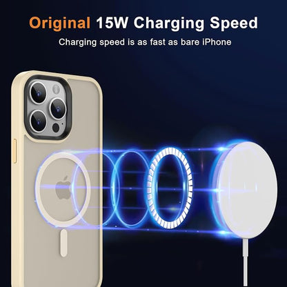 MOCCA Strong Magnetic for iPhone 13 Pro Max Case,[Compatible with Magsafe][Glass Screen Protector+Camera Lens Protector] Slim Thin Shockproof Cover Phone Case for iPhone 13 Pro Max 6.7", Light Gold