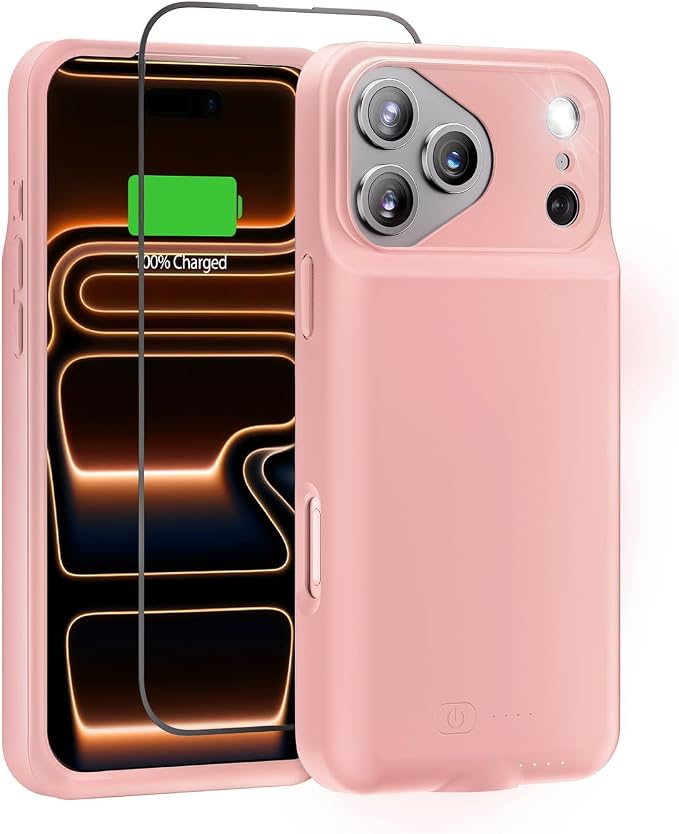 GIN FOXI Battery Case for iPhone 17 Pro Max, Charging Case Charger 8500mAh Ultra-Slim Lightweight Powerful Battery Pack 15W Fast Rechargeable Anti-Fall TPU Juice Box for 17 Pro Max (6.9") Pink