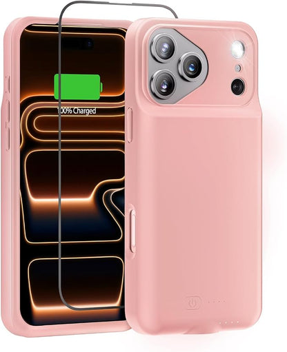 GIN FOXI Battery Case for iPhone 17 Pro Max, Charging Case Charger 8500mAh Ultra-Slim Lightweight Powerful Battery Pack 15W Fast Rechargeable Anti-Fall TPU Juice Box for 17 Pro Max (6.9") Pink