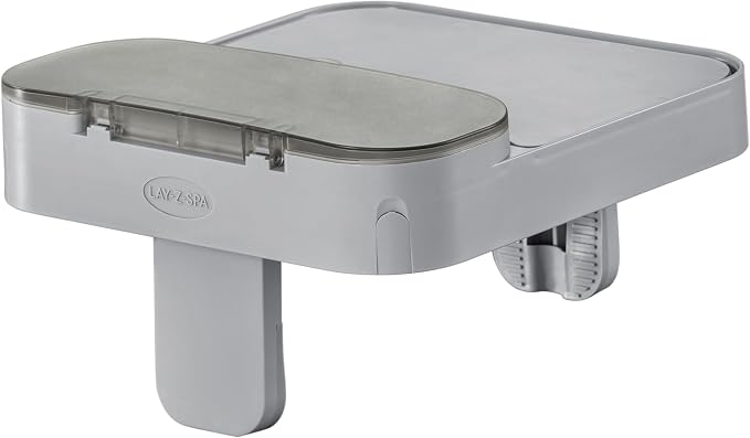 Bestway Lay-Z-Spa 4-in-1 Accessory Table for Hot Tubs, Side Tray for Tablet, Phone, Drinks and Snacks, Adjustable Universal Fit with Cup Holders, Grey