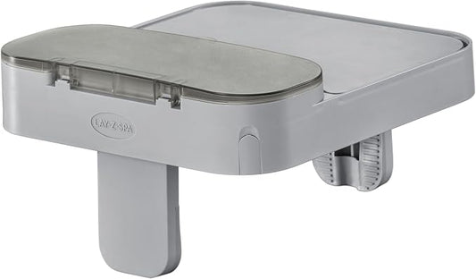 Bestway Lay-Z-Spa 4-in-1 Accessory Table for Hot Tubs, Side Tray for Tablet, Phone, Drinks and Snacks, Adjustable Universal Fit with Cup Holders, Grey
