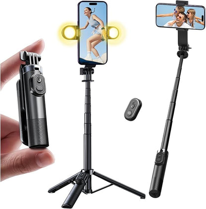 Mini Selfie Stick Tripod, Pocket Flex Tripod i-Phone Android Phone Grip, Portable Small Size Travel Compact Phone Selfie Stick with Remote, Handheld Metal Mount Live Streaming, Video Recording (A07-D)