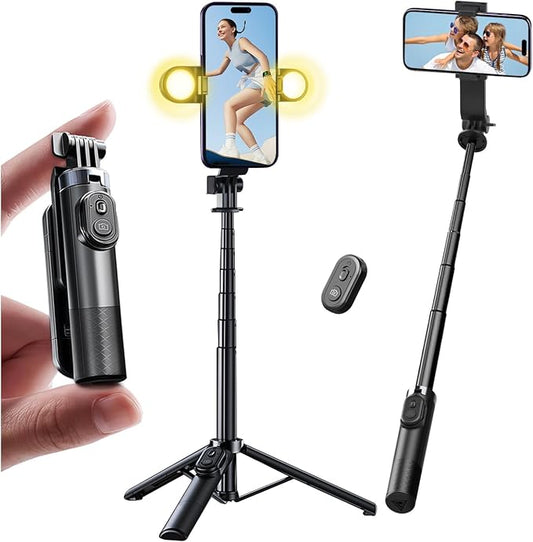 Mini Selfie Stick Tripod, Pocket Flex Tripod i-Phone Android Phone Grip, Portable Small Size Travel Compact Phone Selfie Stick with Remote, Handheld Metal Mount Live Streaming, Video Recording (A07-D)