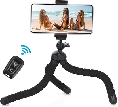 UTEBIT Octopus Phone Tripod, Portable Phone Holder Flexible Cell Phone Tripod Stand with Wireless Remote, Mini Travel Camera Stand Compatible with iPhone, Android All the Phones, Samsung, GoPro, Black