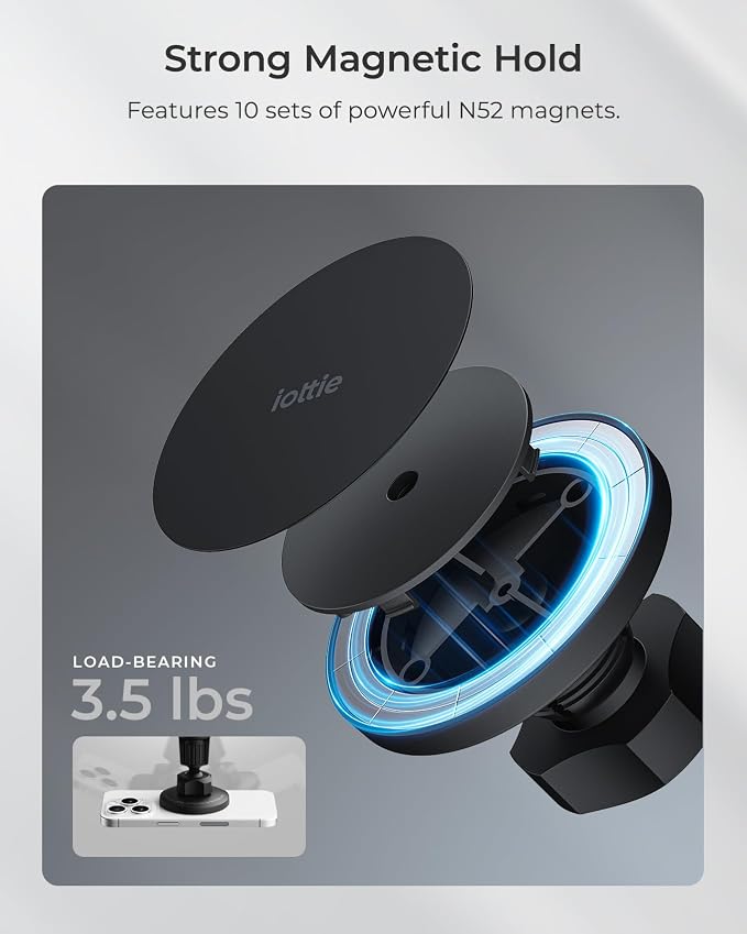 iOttie iTap 3 Magnetic Flush Mount Car Mount Phone Holder with Magnetic Ring Adapter. Compatible with iPhone, Samsung Galaxy, Google Pixel, Huawei, LG, and All Qi Compatible Smartphones