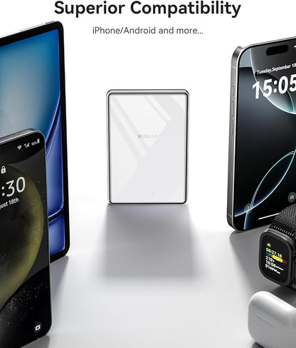 Kuulaa 10000mAh Magsafe Power Bank Ultra Slim 0.53'' Magnetic Wireless Portable Charger with USB-C Output, 20W PD Fast Charging for iPhone 16/15/14/13/12 Series, Tempered Glass Design