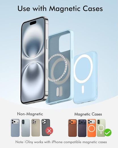 podoru for Magsafe Battery Pack, 5000mAh Magnetic Power Bank with Type-C Cable 20W PD Fast Charging Lighting Input Wireless Portable Charger for iPhone 17/16/15/14/13/12/ All Series-Sierra Blue