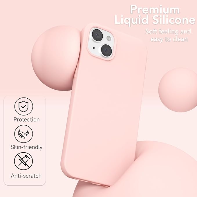 for iPhone 15 Case Silicone Compatible with Magsafe Case, Ultra Slim Thin Magnetic Phone Cases Mag Safe, Cute Soft Rubber Gel TPU Matte Plain Wireless Charging Cover for Women, Light Pink