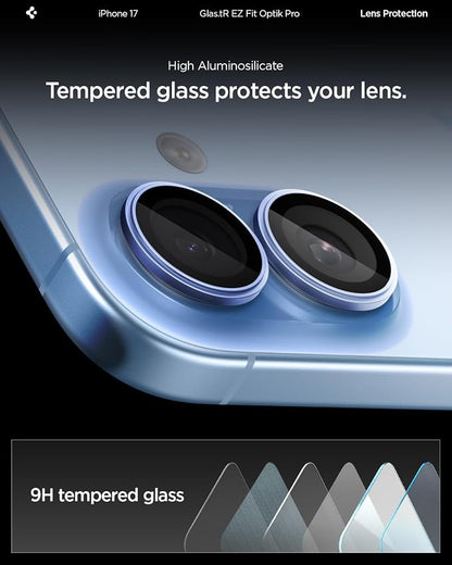 Spigen Camera Lens Screen Protector [GlasTR EZ Fit Optik Pro] Designed for iPhone 17 [Case Friendly] - Mist Blue [2 Pack]
