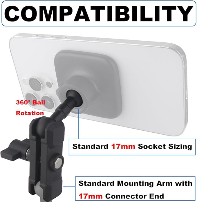 17mm Ball Mount Extension Adapter, 360° Rotation Extension Rod for Jeep Car Air Vent Dashboard 17mm Phone Holder, Compatible with Garmin GPS Mount, Aluminum