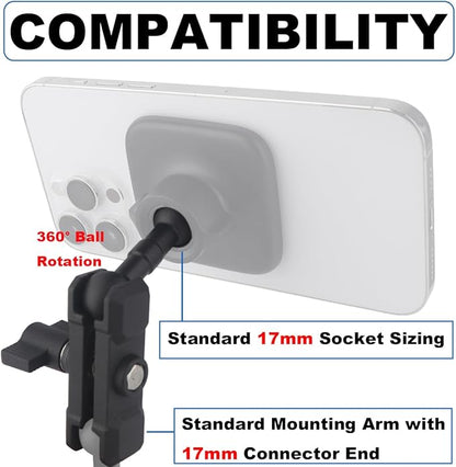 17mm Ball Mount Extension Adapter, 360° Rotation Extension Rod for Jeep Car Air Vent Dashboard 17mm Phone Holder, Compatible with Garmin GPS Mount, Aluminum