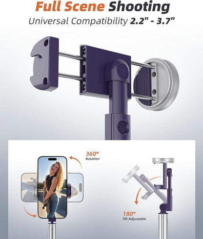 Phone Tripod & Selfie Stick with Remote, Portable, Lightweight for Video Recording Vlog, Extendable Travel Tripod Stand Compatible with iPhone Android, Purple, 62"