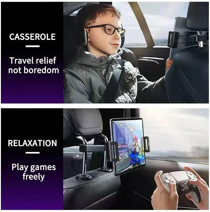 Universal Car Phone Mount - Adjustable Tablet Holder for Rear Seat Style - Fits 6-12.9 Cell Phones and Tablets