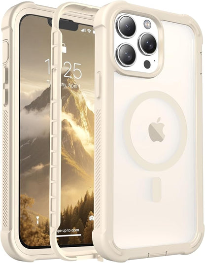 jaroco Magnetic for iPhone 13 Pro Max Case, [Compatible with MagSafe][Military Grade Drop Protection][Heavy Duty Protection][Non-Slip][Shockproof] 2-Layer Durable Bumper Phone Case 6.7''-Antique White