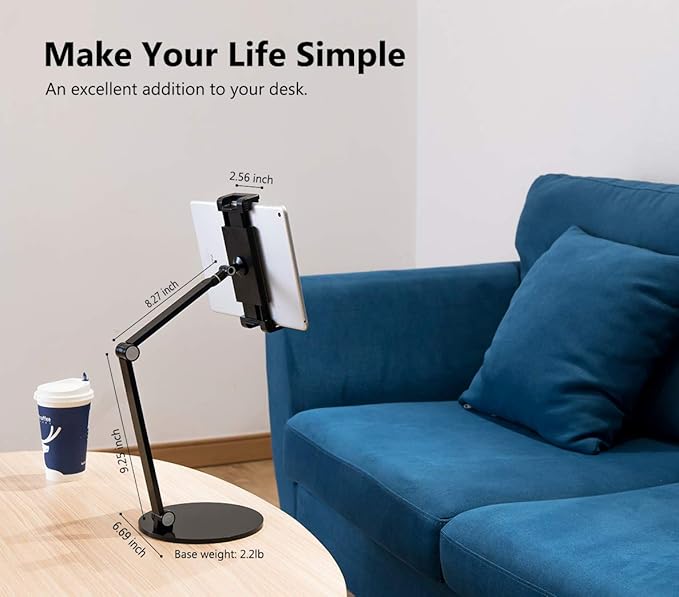 iPad Stand for Desk, Surface Pro Holder, Multi-Angle Adjustable Tablet Stand Holder for 4.7''- 13'' Screen Microsoft Surface Series, iPad Series,Samsung Galaxy Tabs,Amazon Kindle Fire, Etc. (Black)