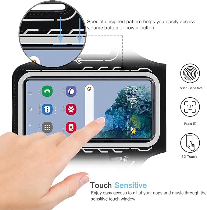 JEMACHE Armband for Samsung Galaxy S26 S25 S24 S23 S22 Ultra/Plus/FE, Gym Running Workouts Arm Band with Earbuds Holder (Black)