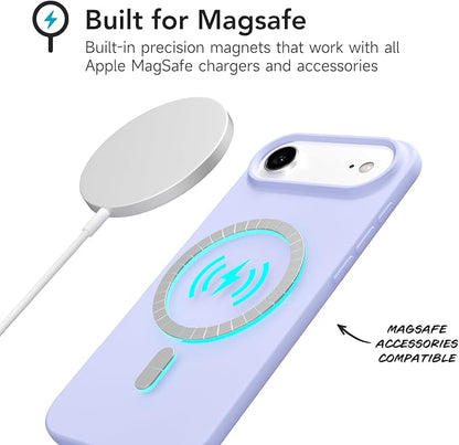 for iPhone 17 Air Case Silicone Compatible with Magsafe Case, Ultra Slim Thin Magnetic Phone Cases Mag Safe, Cute Soft Rubber Gel Matte Plain Wireless Charging Cover for Women, Purple Lavender