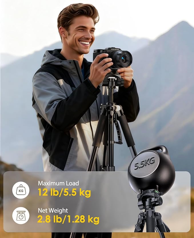 UBeesize 67” Camera Tripod with Travel Bag, Cell Phone Tripod with Bluetooth Remote and Phone Holder, Compatible with All Cameras, Cell Phones, Projector, Webcam, Spotting Scopes