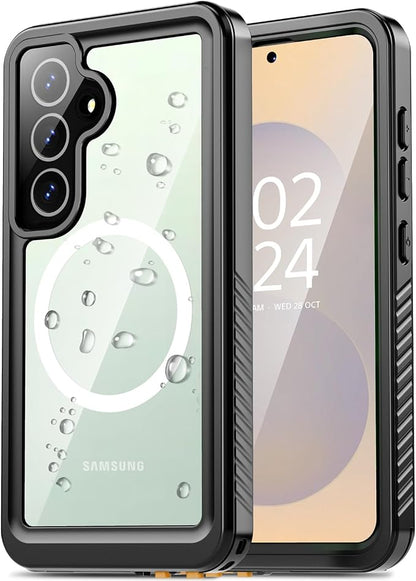 Oterkin Waterproof Case for Samsung Galaxy S25 Case Compatible with MagSafe, Full Body Protective Galaxy S25 Phone Case with Built-in HD Screen & Lens Protector [12FT Military] Rugged S25 Case (Black)
