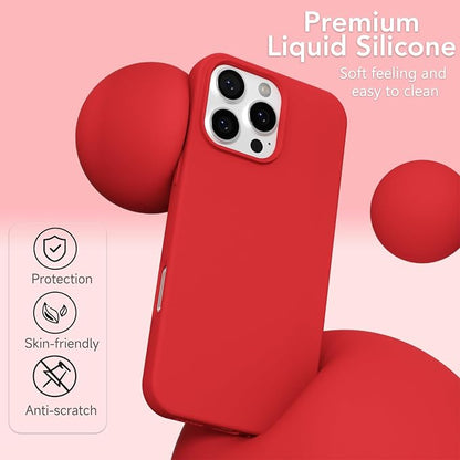 for iPhone 16 Pro Max Case Silicone Compatible with Magsafe Case, Ultra Slim Thin Magnetic Phone Cases Mag Safe, Cute Soft Rubber Gel TPU Matte Plain Wireless Charging Cover for Women, Red