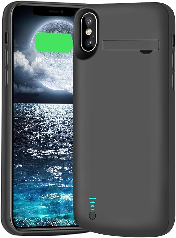 Battery Case for iPhone X & iPhone Xs, 5000mAh Rechargeable Extended Battery Charging Charger Case, Add 2X Extra Juice, Support Wired Headphones (5.8 inch) Black
