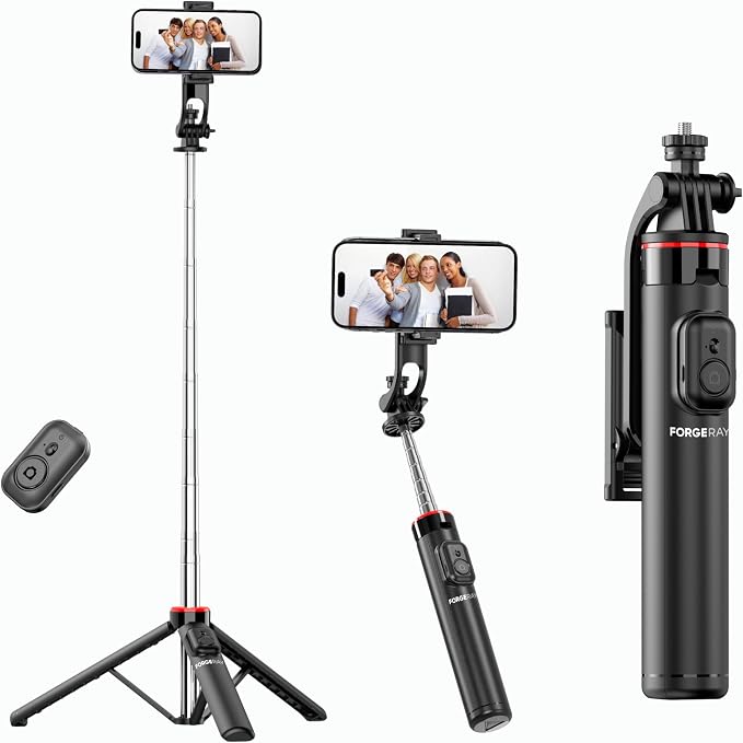 Selfie Stick Tripod, 52 Inch Extendable Travel Phone Tripod, FORGERAY C13 Bluetooth Remote Tripod with Umbrella Base for iPhone Android Vlog Selfie Recording