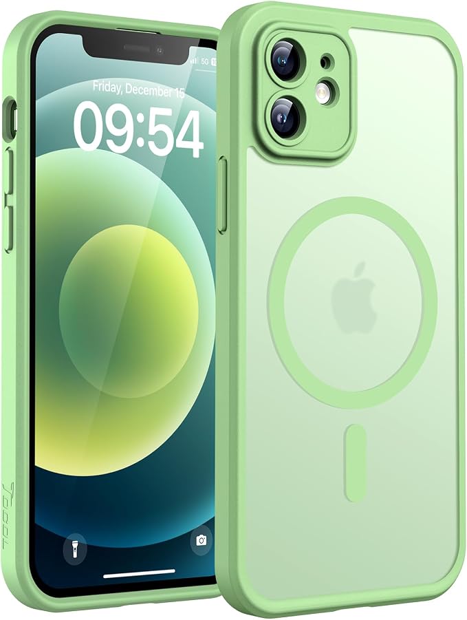 TOCOL for Phone 12 Case, Compatible with Magsafe Charger, Full Camera Protection, Drop Protection, Translucent Matte Phone Case for iPhone 12 6.1 inch (Light Green)