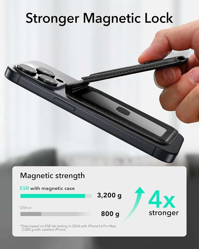 ESR for MagSafe Wallet Stand with Grip, RFID Blocking, MagSafe Ring Included, 5 Cards Holder for Phone Case, Magnetic Wallet for iPhone 17e/17/16/15/14/13/12 (Not for mini), Selected Samsung, Black