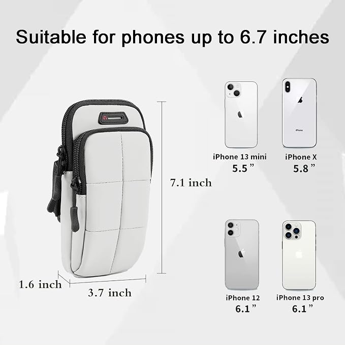 Prime Comfort Phone Holder, Arm Bands for Workout, Use for Running, Walking, Hiking & Biking (Grayish White)