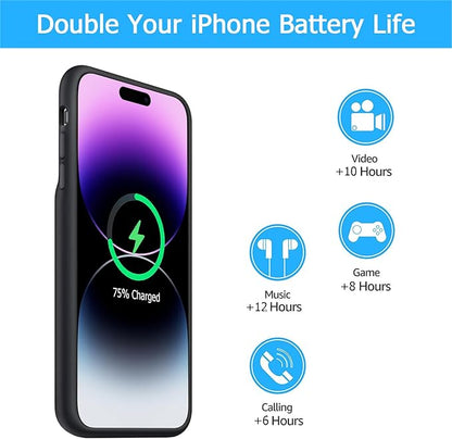 Wireless Charging Case for iPhone 14 Pro, 10000mAh High Capacity Portable Rechargeable Battery Case Wireless Charging Compatible with iPhone 14 Pro (6.1 inch) Extended Battery Charger Case (Black)