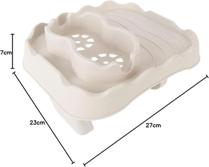 Tiiyee Hot Tub Table Tray, Inflatable Spa Drink Holder Snacks Tray Nonslip Caddy Holds 2 Drinks Adjustable Width for Outdoor Pool Hotub All Weather Aboveground Bathtub with Drain Holes(Beige)