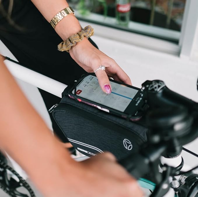 MOMO Design Bike TTB03 Double Top Tube Bag, Horizontal/Vertical View Phone-Holder, Reflective Piping, Water Resistant, Universal Fit, 1.25L Capacity