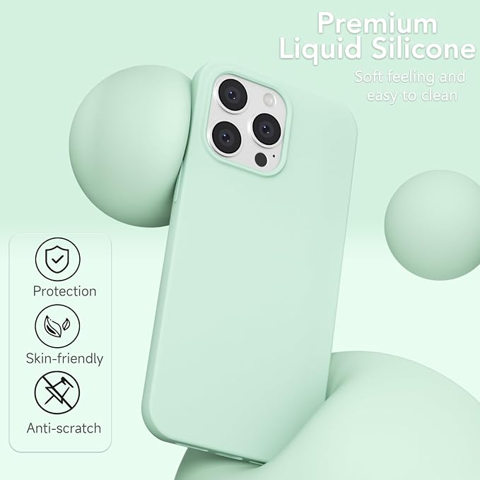 for iPhone 13 Pro Case Silicone Compatible with Magsafe Case, Ultra Slim Thin Magnetic Phone Cases Mag Safe, Cute Soft Rubber Gel TPU Matte Plain Wireless Charging Cover for Women, Mint Green
